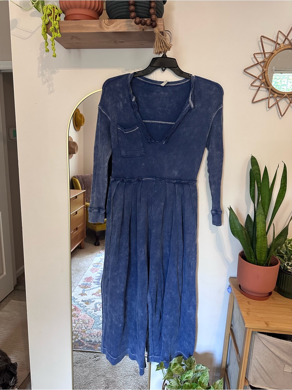 Women's Acid Washed Indigo Long Sleeve Jumpsuit